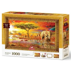 Coffret : Cadre, Colle et Puzzle 1000 pièces : Les Rois de la Savane - Art Puzzle