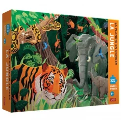 Coffret livre et puzzle 220 pièces : La Planète en danger : La jungle - Sassi