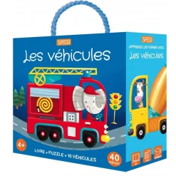 Coffret livre, puzzle 40 pièces et véhicules : Les véhicules - Sassi