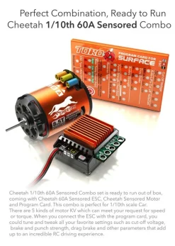 Combo Cheetah 10 Controleur S60A + Moteur 1600KV - 21.5T 2P Brushless - SkyRc