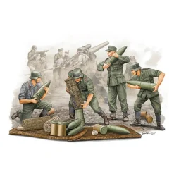 Figurines 2ème Guerre Mondiale : Artilleurs allemands en action - Trumpeter