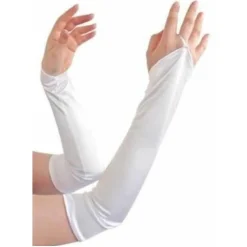 Gants mitaines en satin 42cm, Blancs - RueDeLaFete