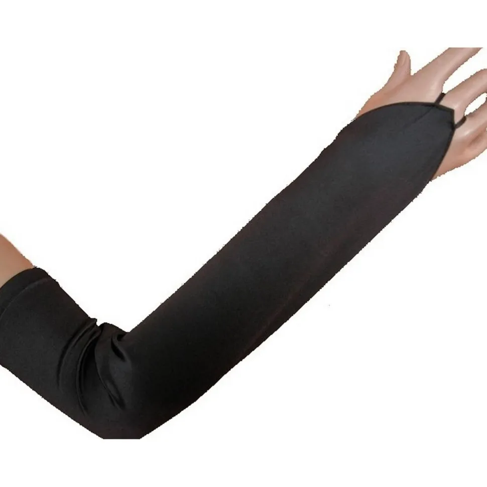 Gants mitaines en satin 42cm, Noirs - RueDeLaFete