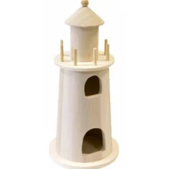 Grand Phare marin rond en bois naturel 20,5cm - RueDeLaFete