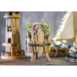 Grand Photophore bois/métal/verre sur pieds 18cm - RueDeLaFete