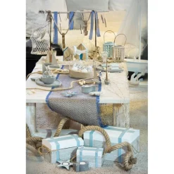 Lanterne bois Bleu Ciel avec bougeoir verre 13,5cm - RueDeLaFete