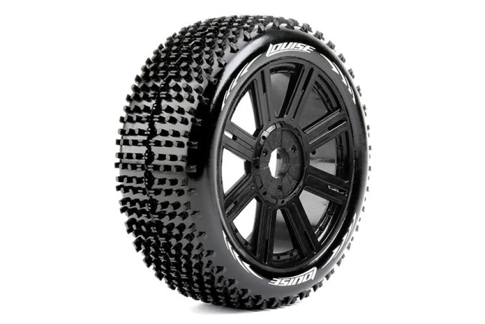 Louise RC - B-HORNET - Pneus 1-8e Buggy - Soft - Jantes à batons Noirs - Hex 17mm - 1 Paire - Louise RC Tyres