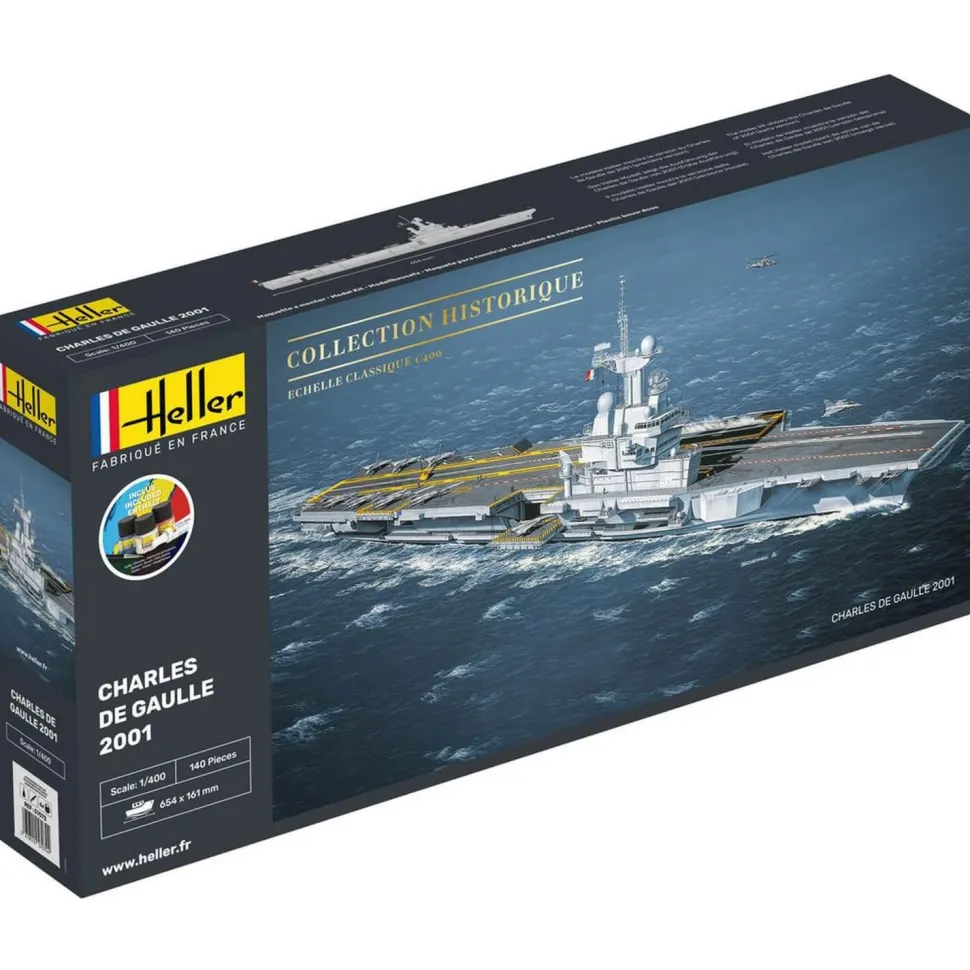 Maquette bateau : Starter Kit : Porte Avions Charles De Gaulle - Heller