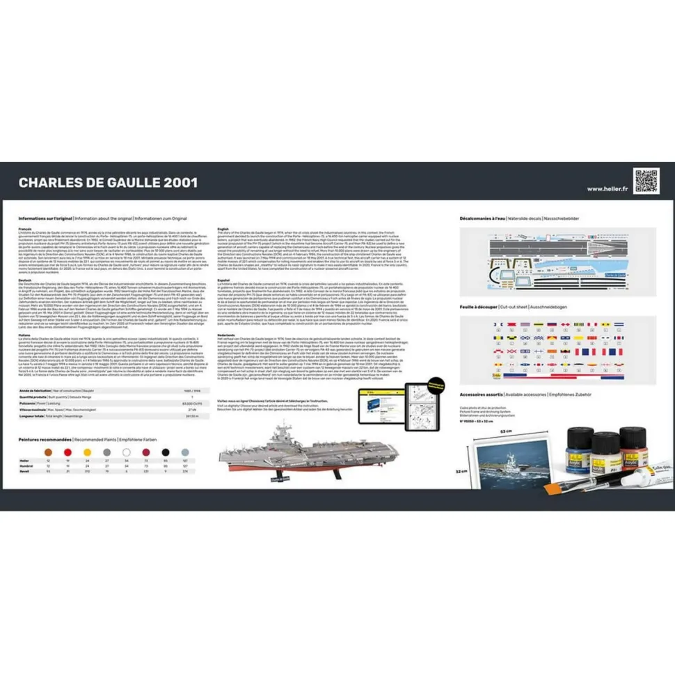 Maquette bateau : Starter Kit : Porte Avions Charles De Gaulle - Heller