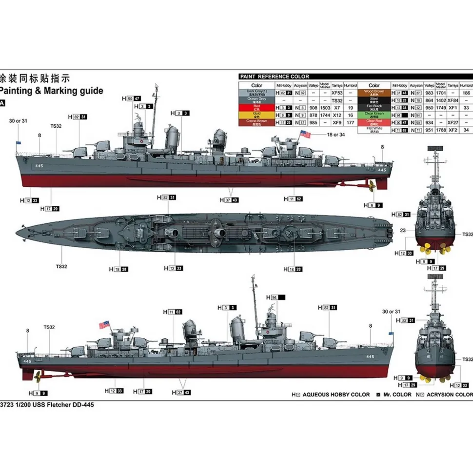 Maquette de bateau : USS Fletcher DD-445 en 1:200 - Trumpeter