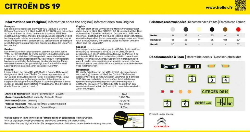 Maquette voiture : Kit : Citroën DS 19 - Heller