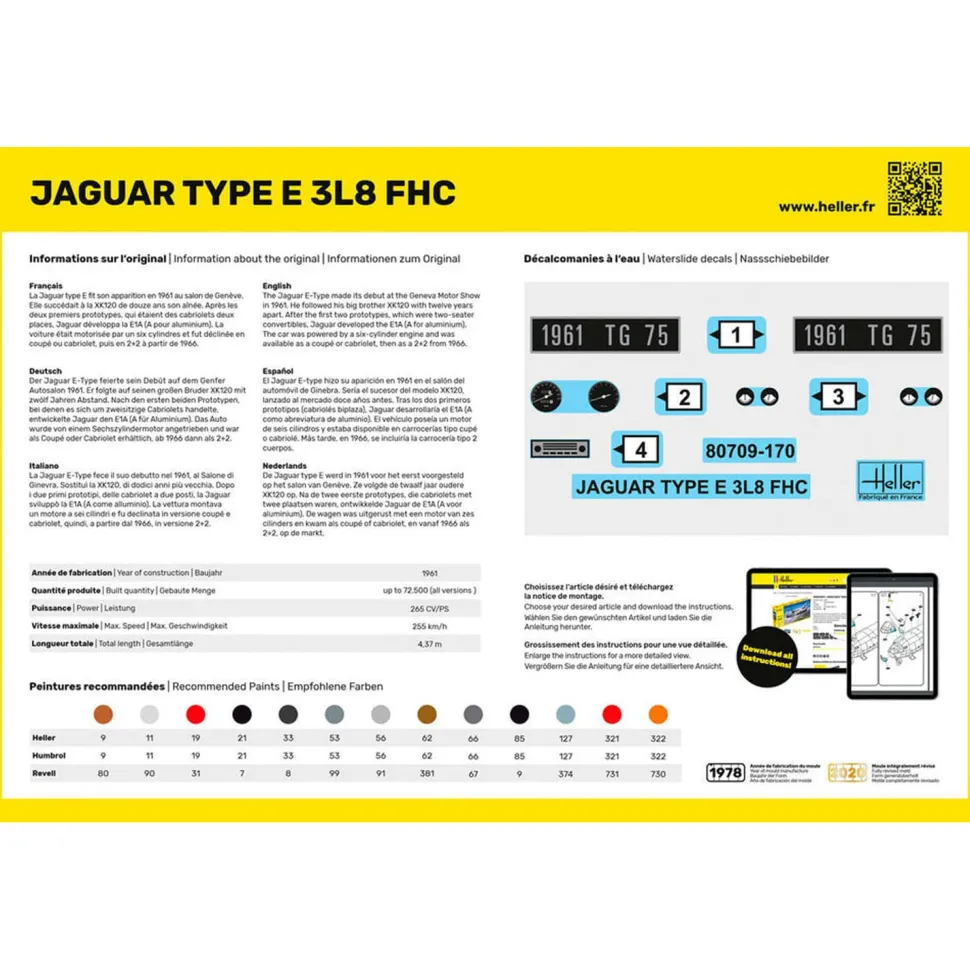 Maquette voiture : Kit complet : Jaguar Type E 3L8 FHC - Heller