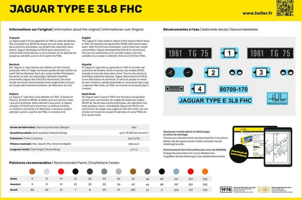 Maquette voiture : Kit complet : Jaguar Type E 3L8 FHC - Heller