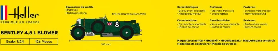 Maquette voiture : Kit complet : Bentley 4,5 L Blower - Heller