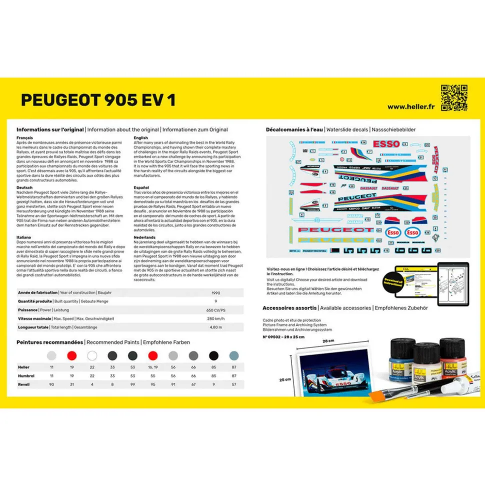 Maquette voiture : Kit complet : Peugeot 905 EV 1 Bis - Heller