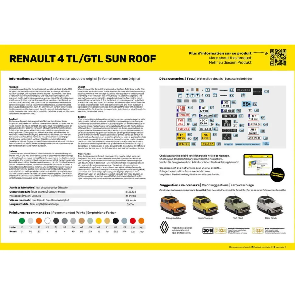 Maquette voiture : Renault 4 TL/GTL Sun Roof - Heller