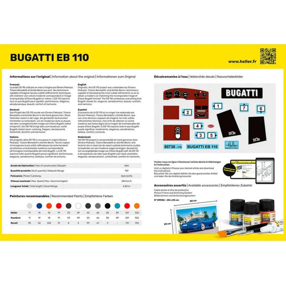 Maquette voiture : Starter Kit : Bugatti Eb 110 - Heller