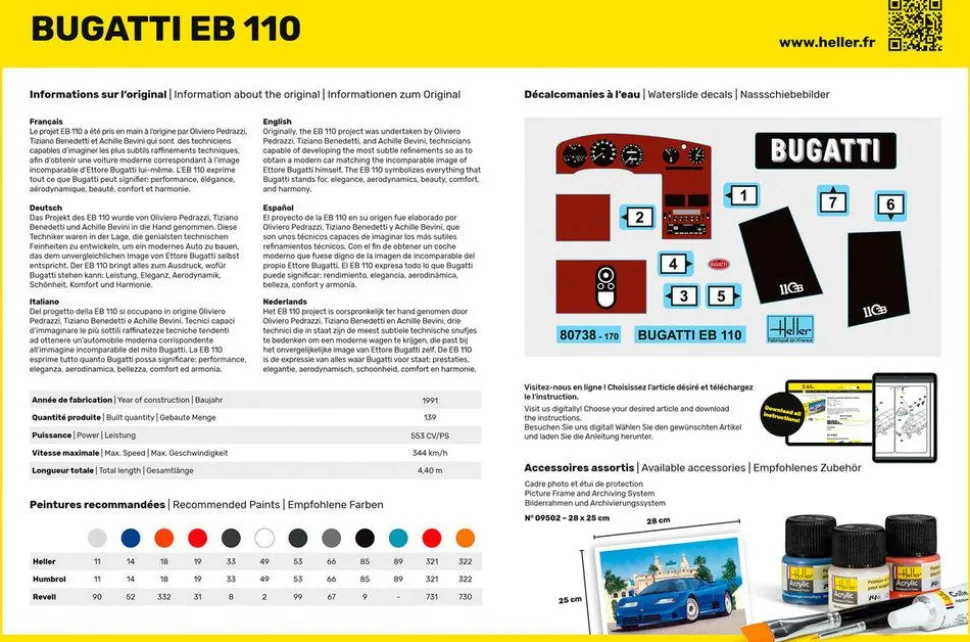 Maquette voiture : Starter Kit : Bugatti Eb 110 - Heller