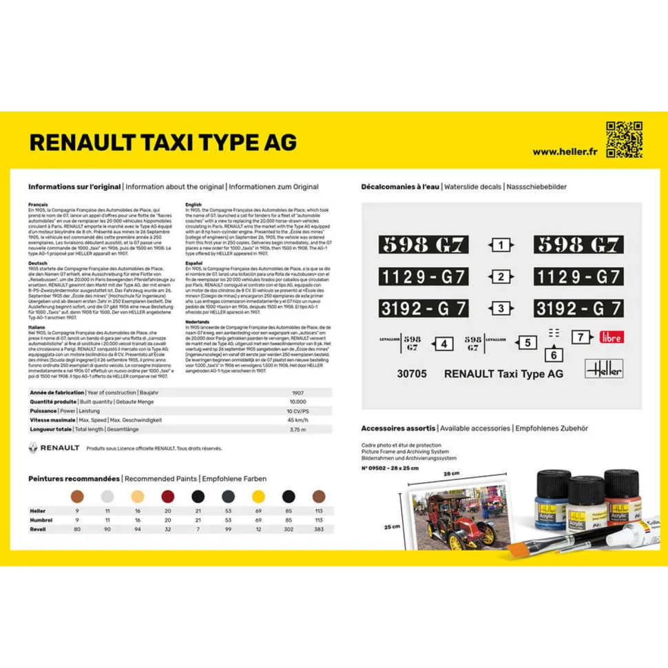 Maquette voiture : Starter Kit : Renault Taxi Type AG - Heller