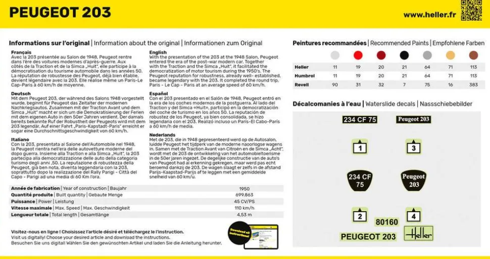 Maquette voiture : Starter Kit : Peugeot 203 - Heller