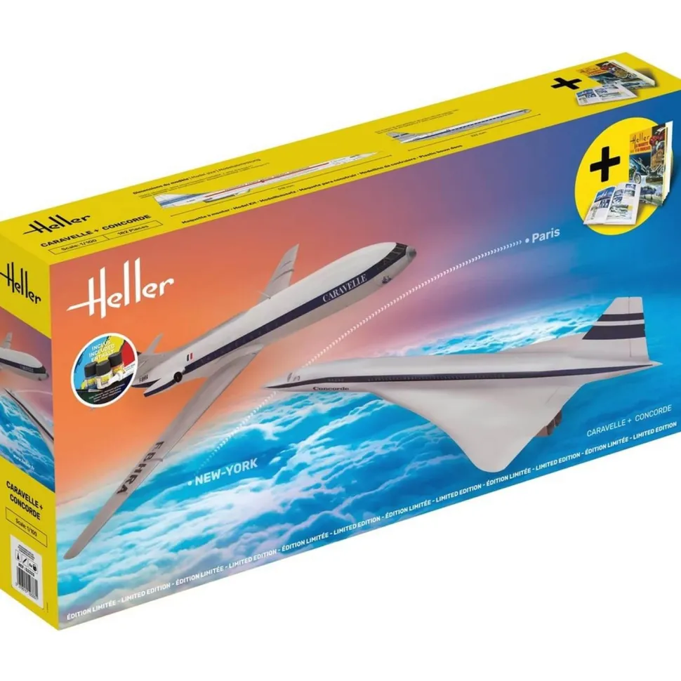 Maquettes Avions : STARTER KIT - Caravelle + Concorde - Heller