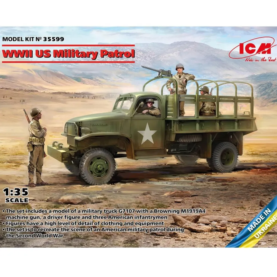 Maquettes véhicules et figurines : Patrouille militaire américaine de la Seconde Guerre Mondiale - ICM