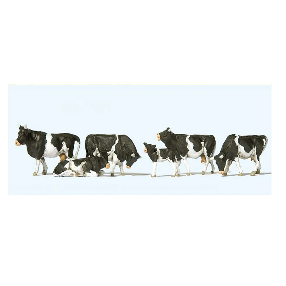 Modélisme HO : Figurines : Set de 6 vaches noires et blanches - Preiser