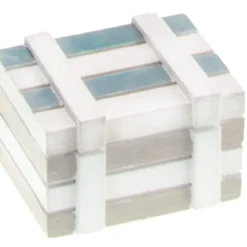 Petit coffre marin en bois blanchi/ciel rectangle 6,5cm - RueDeLaFete