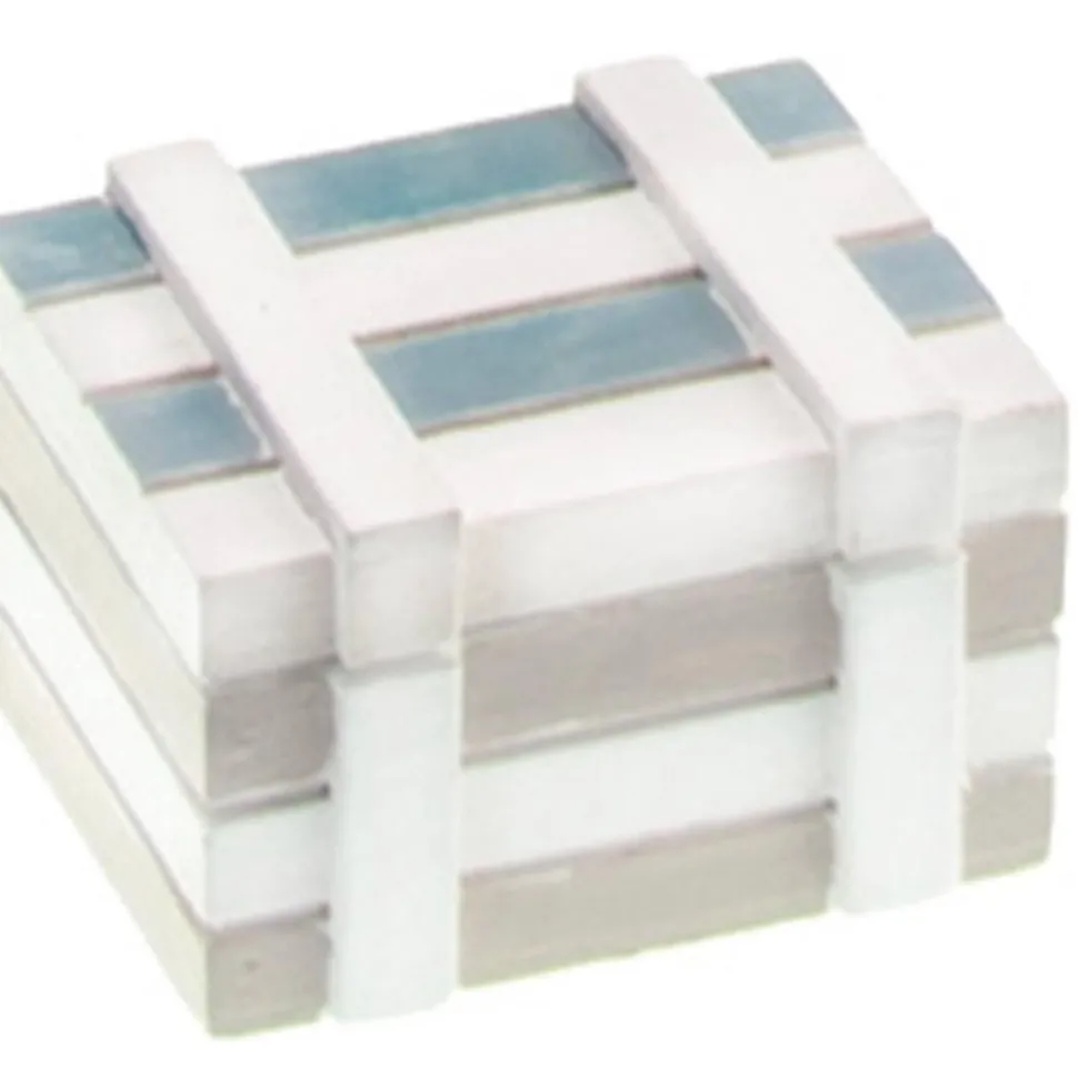 Petit coffre marin en bois blanchi/ciel rectangle 6,5cm - RueDeLaFete