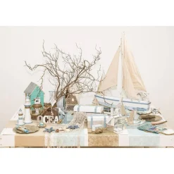 Petit coffre marin en bois blanchi/ciel rectangle 6,5cm - RueDeLaFete