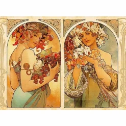 Puzzle 1000 pièces - Alphonse Mucha : Dyptique fruit et fleur - DToys