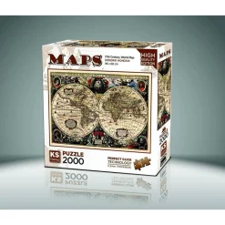 Puzzle 2000 pièces : Carte du Monde Vintage, Hendrik Hondius - Ks Games