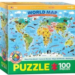 Puzzle 100 pièces : Carte illustrée du monde - Eurographics