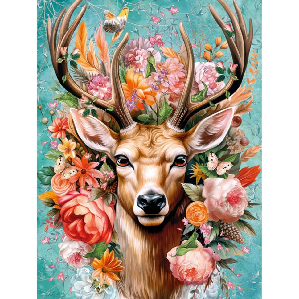 Puzzle 1000 pièces : Cerf en fleurs - CherryPazzi