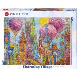 Puzzle 1000 pièces : Charmant Village : Arbres Roses - Heye
