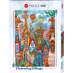 Puzzle 500 pièces : charmant village portails bleus - Heye