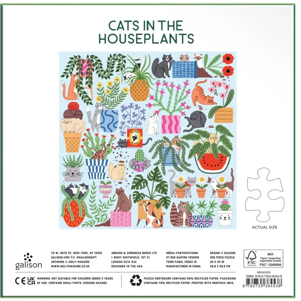 Puzzle 500 pièces : Chats dans les plantes d'intérieur - Galison