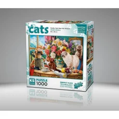 Puzzle 1000 pièces : Chats de Famille Près de la Fenêtre - Ks Games