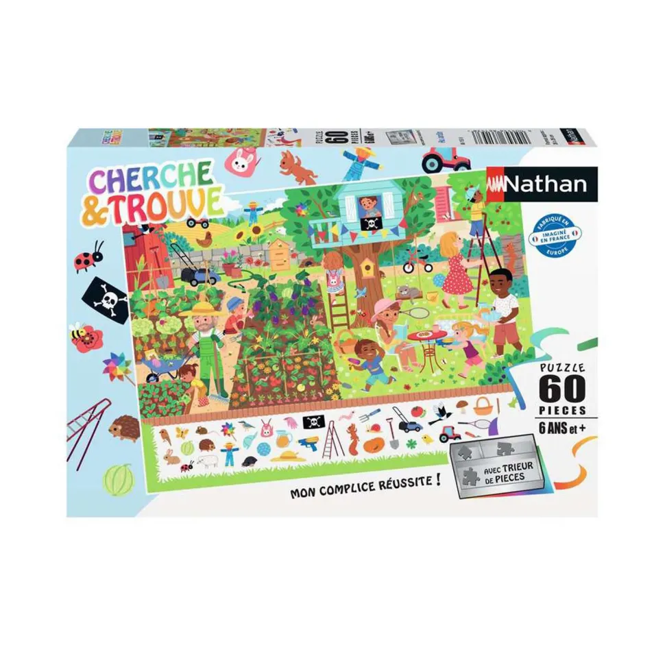 Puzzle 60 pièces : Cherche et trouve : Au jardin - Nathan