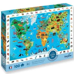 Puzzle 100 pièces : Cherche et Trouve : Planisphère des animaux - Sentosphère