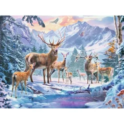 Puzzle 1000 pièces : Chevreuils et cerfs en hiver - Ravensburger