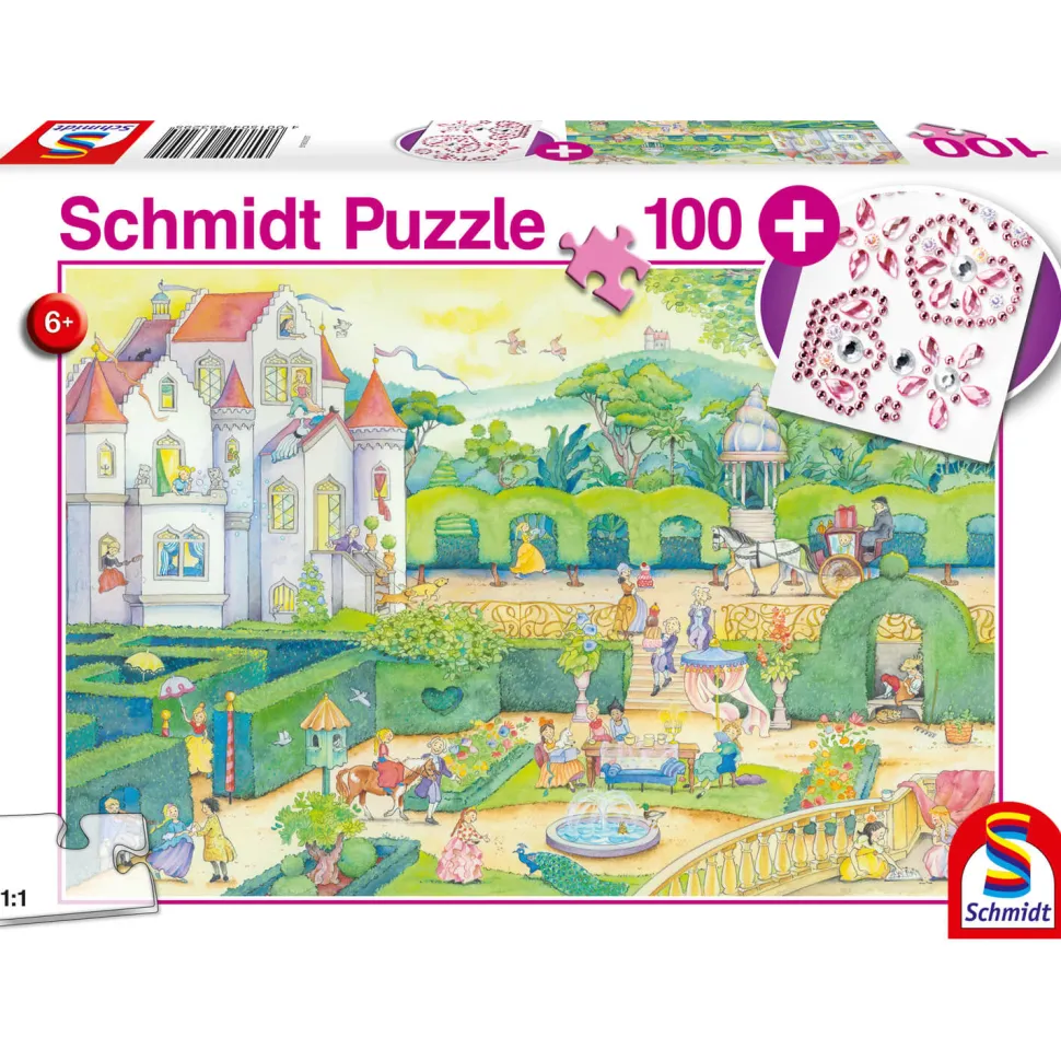 Puzzle 100 pièces : Chez les princesses de conte de fées, avec stickers - Schmidt