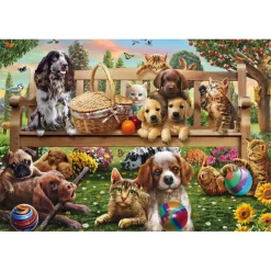 Puzzle 200 pièces : Chiens et chats en pique-nique - Schmidt