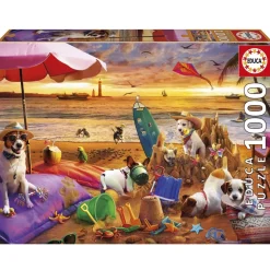 Puzzle 1000 pièces : CHIENS JOUANT SUR LA PLAGE - Educa