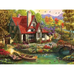 Puzzle 1000 pièces : Cottage au bord de la rivière - Ks Games