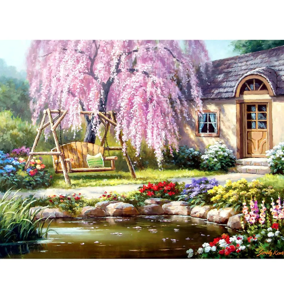 Puzzle 1000 pièces : Cottage et son cerisier à fleurs - Anatolian