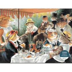 Puzzle 1000 pièces : Déjeuner des canotiers, Meowsterpiece de l'art occidental - Galison