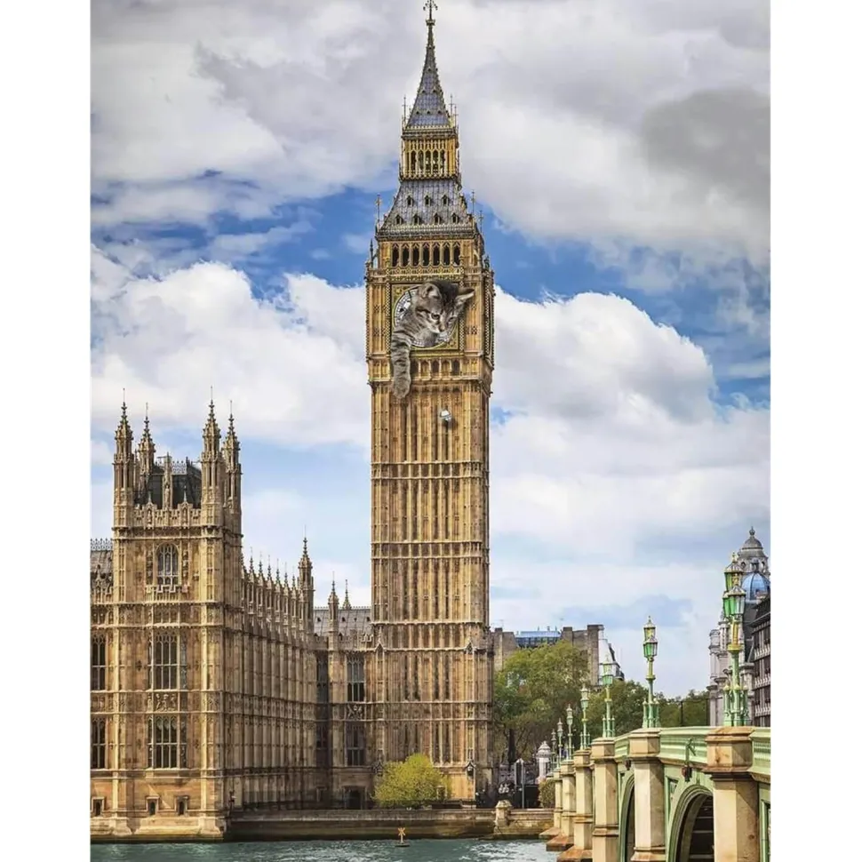Puzzle 1500 pièces : Drôle de chat sur Big Ben - Ravensburger