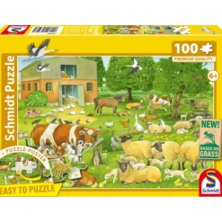 Puzzle 100 pièces : Familles danimaux à la ferme - Schmidt