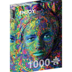 Puzzle 1000 Pièces : Femme avec maquillage artistique en couleur - EnjoyPuzzle